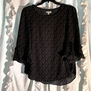 Polka dot ruffle sleeve blouse